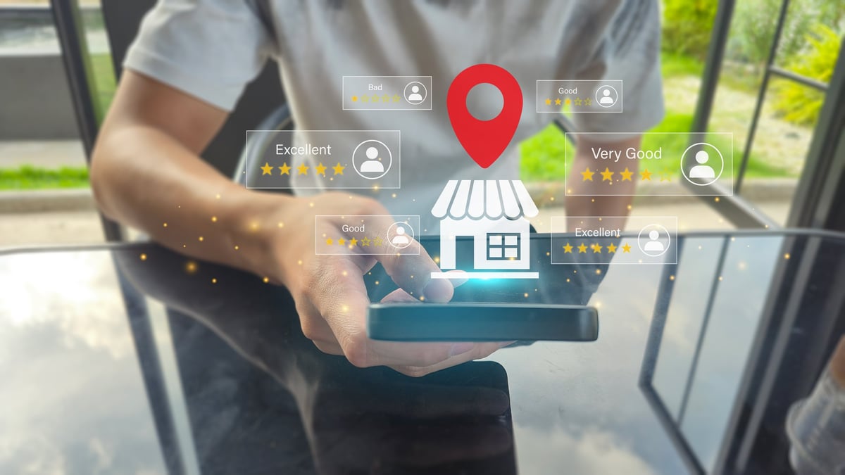 Contractor business profile with Google reviews and star ratings on a smartphone